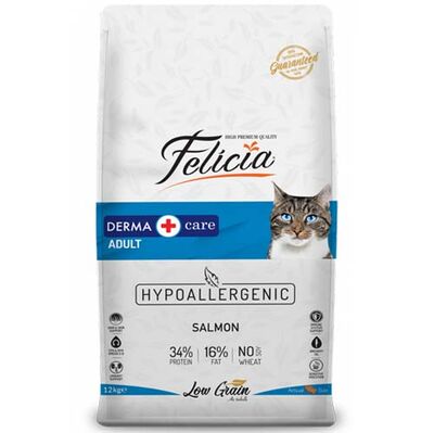 Felicia Hypoallergenic Düşük Tahıllı Somonlu Kedi Maması 12 Kg + 5 Adet Wanpy 50 Gr Kedi Çorbası