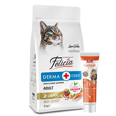Felicia Hypoallergenic Düşük Tahıllı Somonlu Yetişkin Kedi Maması 2 Kg + Biopet Active Malt Paste 25 ML