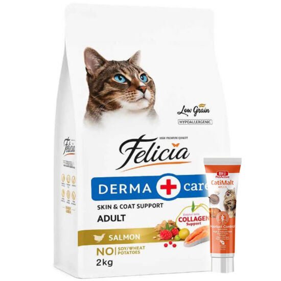 Felicia Hypoallergenic Düşük Tahıllı Somonlu Kedi Maması 2 Kg + Biopet Active Malt Paste 25 ML - 1