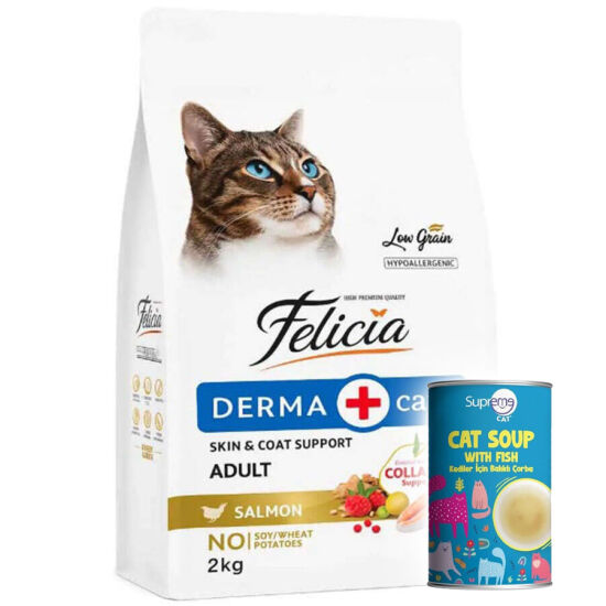 Felicia Hypoallergenic Düşük Tahıllı Somonlu Kedi Maması 2 Kg + Supreme Cat Kedi Çorbası 135 ML - 1