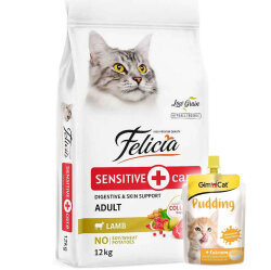 Felicia Hypoallergenic Düşük Tahıllı Kuzu Etli Kedi Maması 12 Kg + Gimcat Kedi Pudingi 150 Gr - Felicia