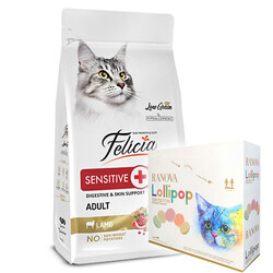 Felicia - Felicia Hypoallergenic Düşük Tahıllı Kuzu Etli Kedi Maması 12 Kg + 15'li Ranova Lolipop