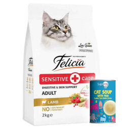 Felicia Hypoallergenic Düşük Tahıllı Kuzu Etli Kedi Maması 2 Kg + Supreme Cat Kedi Çorbası 135 ML - Felicia
