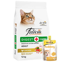 Felicia Hypoallergenic Düşük Tahıllı Tavuk Etli Kedi Maması 12 Kg + Gimcat Kedi Pudingi 150 Gr - Felicia