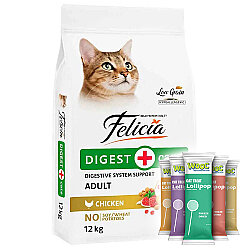 Felicia Hypoallergenic Düşük Tahıllı Tavuk Etli Kedi Maması 12 Kg + 5 Adet Wooc Lolipop Ödül - Felicia