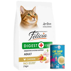Felicia Hypoallergenic Düşük Tahıllı Tavuk Etli Kedi Maması 2 Kg + Supreme Cat Kedi Çorbası 135 ML - Felicia