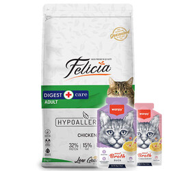 Felicia - Felicia Hypoallergenic Düşük Tahıllı Yetişkin Tavuk Etli Kedi Maması 2 Kg + 2 Adet Wanpy 50 Gr Kedi Çorbası