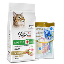 Felicia - Felicia Hypoallergenic Düşük Tahıllı Yetişkin Tavuk Etli Kedi Maması 2 Kg + 5'li Ranova Lolipop