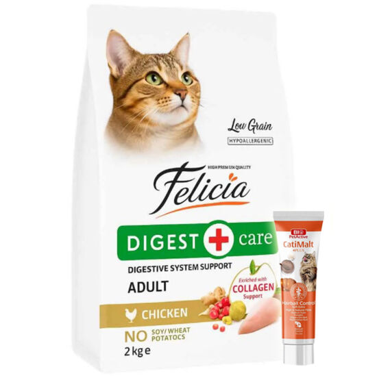 Felicia Hypoallergenic Düşük Tahıllı Tavuk Etli Kedi Maması 2 Kg + Biopet Active Malt Paste 25 ML - 1