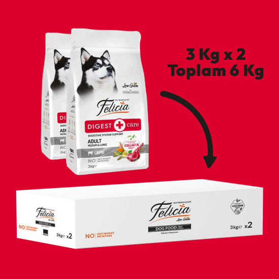 Felicia Hypoallergenic Düşük Tahıllı Kuzulu ve Pirinçli Yetişkin Köpek Maması 6 Kg ( 3 Kg x 2 ) + Temizlik Mendili - 2