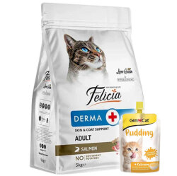 Felicia Hypoallergenic Düşük Tahıllı Somonlu Kedi Maması 5 Kg + Gimcat Kedi Pudingi 150 Gr - Felicia