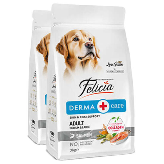 Felicia Hypoallergenic Düşük Tahıllı Somonlu Yetişkin Köpek Maması 6 Kg ( 3 Kg x 2 ) + Temizlik Mendili - 1