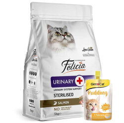 Felicia Hypoallergenic Urinary Sterilised Somonlu Kısırlaştırılmış Kedi Maması 5 Kg + Gimcat Kedi Pudingi 150 Gr - Felicia