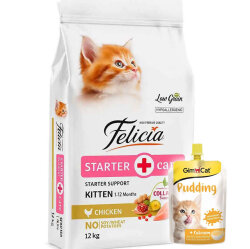 Felicia Hypoallergenic Starter Care Kitten Düşük Tahıllı Tavuklu Yavru Kedi Maması 12 Kg + Gimcat Kedi Pudingi 150 Gr - Felicia