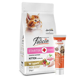 Felicia - Felicia Hypoallergenic Starter Care Kitten Düşük Tahıllı Tavuklu Yavru Kedi Maması 2 Kg + Biopet Active Malt Paste 25 ML