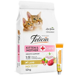 Felicia Hypoallergenic Mother Kitten Düşük Tahıllı Yavru Kuzu Etli Kedi Maması 12 Kg + Gimcat 20 Gr Multivitamin Paste - Felicia