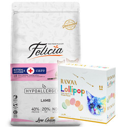 Felicia - Felicia Hypoallergenic Mother Kitten Düşük Tahıllı Yavru Kuzu Etli Kedi Maması 12 Kg + 15'li Ranova Lolipop