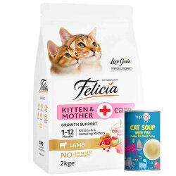 Felicia Hypoallergenic Mother Kitten Düşük Tahıllı Yavru Kuzu Etli Kedi Maması 2 Kg + Supreme Cat Kedi 135 MLÇorbası - Felicia