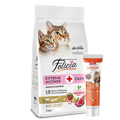 Felicia Hypoallergenic Mother Kitten Düşük Tahıllı Yavru Kuzu Etli Kedi Maması 2 Kg + Biopet Active Malt Paste 25 ML