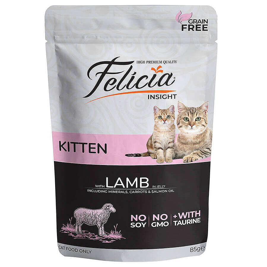 Felicia Pouch Kitten Kuzu Etli Yavru Tahılsız Kedi Yaş Maması 85 Gr