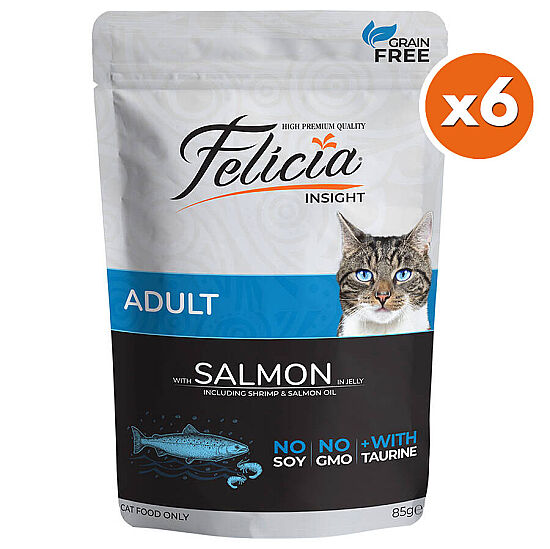 Felicia Pouch Somon Etli Tahılsız Kedi Yaş Maması 85 Gr x 6 Adet - 1