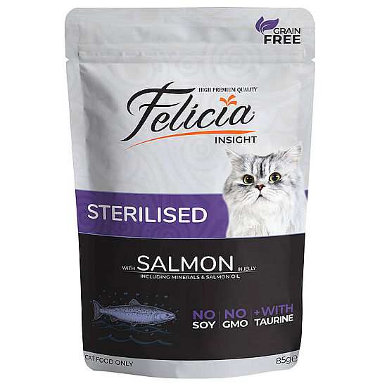Felicia Pouch Sterilised Somon Etli Tahılsız Kısırlaştırılmış Kedi Yaş Maması 85 Gr - 1