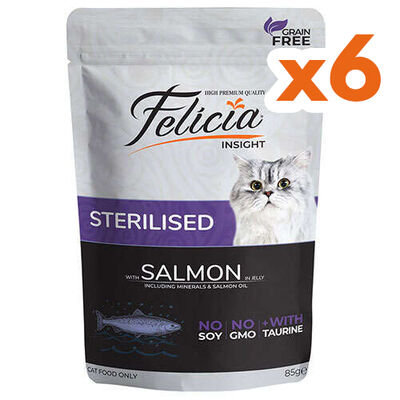 Felicia Pouch Sterilised Somon Etli Tahılsız Kısırlaştırılmış Kedi Yaş Maması 85 Gr x 6 Adet - 1