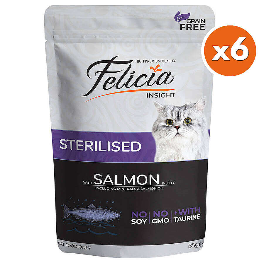 Felicia Pouch Sterilised Somon Etli Tahılsız Kısırlaştırılmış Kedi Yaş Maması 85 Gr x 6 Adet