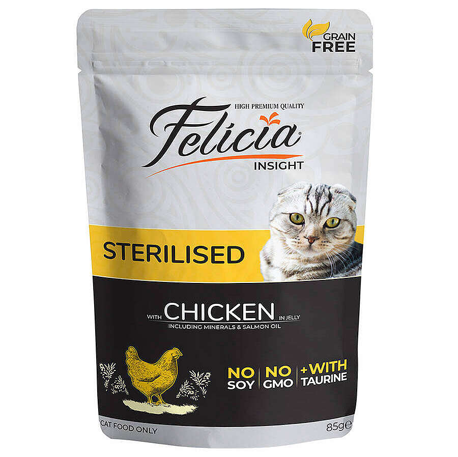 Felicia Pouch Sterilised Tavuk Etli Tahılsız Kısırlaştırılmış Kedi Yaş Maması 85 Gr