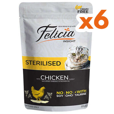 Felicia Pouch Sterilised Tavuk Etli Tahılsız Kısırlaştırılmış Kedi Yaş Maması 85 Gr x 6 Adet - 1