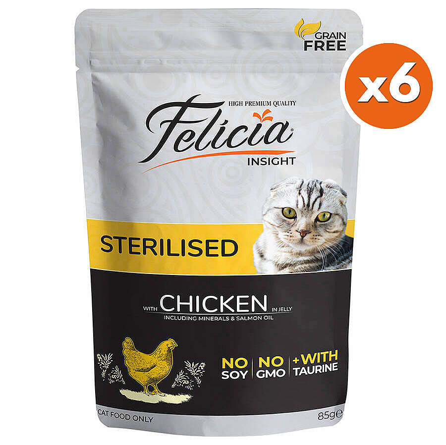 Felicia Pouch Sterilised Tavuk Etli Tahılsız Kısırlaştırılmış Kedi Yaş Maması 85 Gr x 6 Adet
