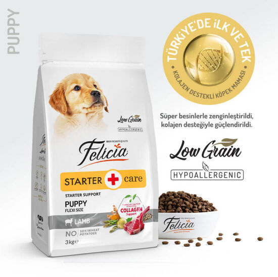 Felicia Hypoallergenic Puppy Düşük Tahıllı Kuzu Etli Yavru Köpek Maması 3 Kg + Temizlik Mendili - 2