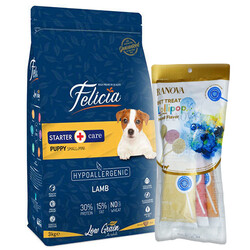 Felicia - Felicia Hypoallergenic Puppy Düşük Tahıllı Küçük Irk Kuzu Etli Yavru Köpek Maması 3 Kg + 3'lü Ranova Lolipop