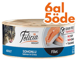 Felicia - Felicia Somon Balıklı Fileto Tahılsız Kedi Konservesi 85 Gr - 6 Al 5 Öde