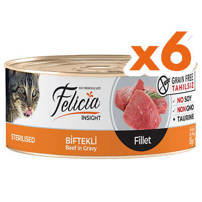 Felicia Insight Sterilised Biftek Etli Fileto Tahılsız Kısırlaştırılmış Kedi Konservesi 85 Gr x 6 Adet - 1