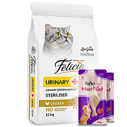 Felicia Hypoallergenic Sterilised Düşük Tahıl Kısırlaştırılmış Tavuk Kedi Maması 12 Kg + 2 Adet Reflex Meat Fillet Ödül 30 Gr - Felicia