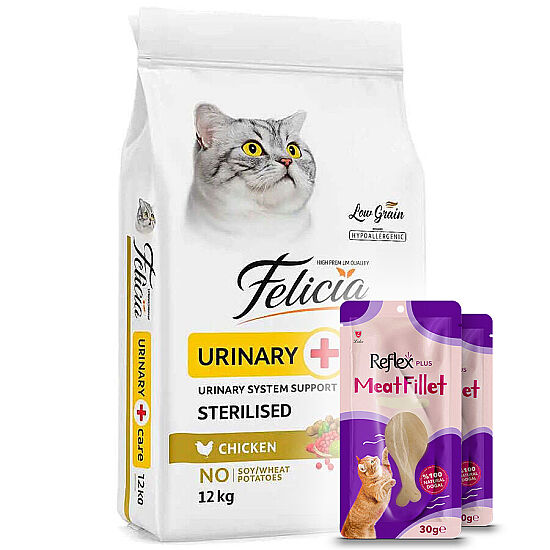 Felicia Hypoallergenic Sterilised Düşük Tahıl Kısırlaştırılmış Tavuk Kedi Maması 12 Kg + 2 Adet Reflex Meat Fillet Ödül 30 Gr - 1