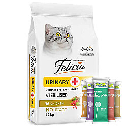 Felicia Hypoallergenic Sterilised Düşük Tahıl Kısırlaştırılmış Tavuk Kedi Maması 12 Kg + 5 Adet Wooc Lolipop Ödül - Felicia