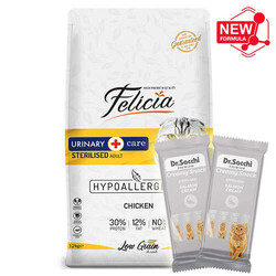 Felicia - Felicia Hypoallergenic Sterilised Düşük Tahıl Kısırlaştırılmış Tavuk Kedi Maması 12 Kg + 2 Adet Dr Sacchi 4 lü Creamy Ödül