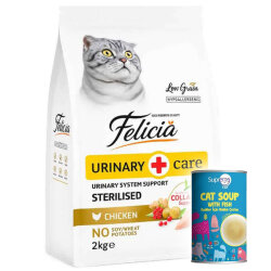 Felicia Hypoallergenic Sterilised Düşük Tahıllı Kısırlaştırılmış Tavuk Kedi Maması 2 Kg + Supreme Cat Kedi Çorbası 135 ML - Felicia