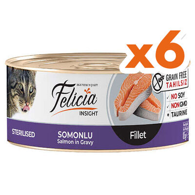 Felicia Insight Sterilised Somonlu Fileto Tahılsız Kısırlaştırılmış Kedi Konservesi 85 Gr x 6 Adet - 1