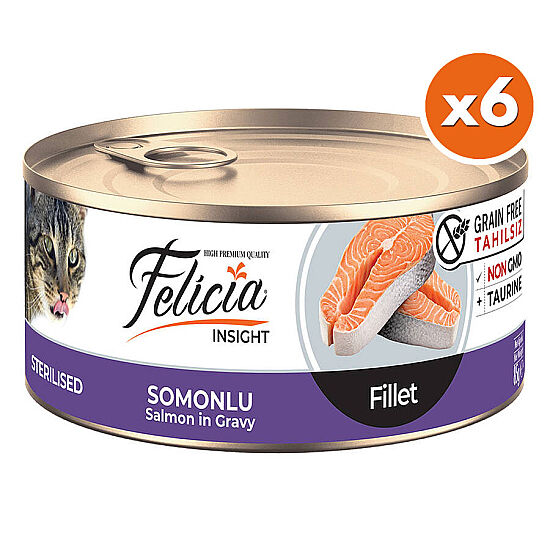 Felicia Insight Sterilised Somonlu Fileto Tahılsız Kısırlaştırılmış Kedi Konservesi 85 Gr x 6 Adet - 1