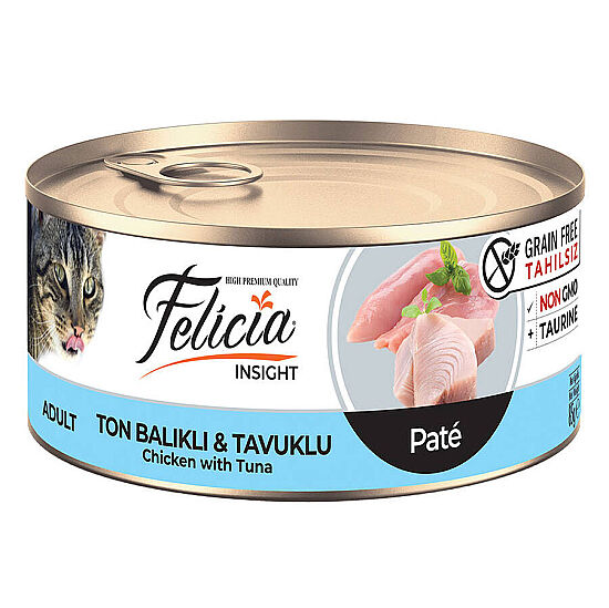Felicia Insight Ton Balıklı ve Tavuk Etli Kıyılmış Tahılsız Kedi Konservesi 85 Gr - 1