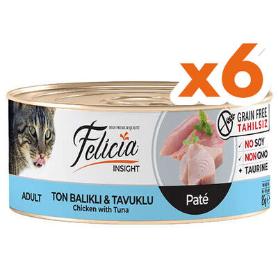 Felicia Insight Ton Balıklı ve Tavuk Etli Kıyılmış Tahılsız Kedi Konservesi 85 Gr x 6 Adet - 1