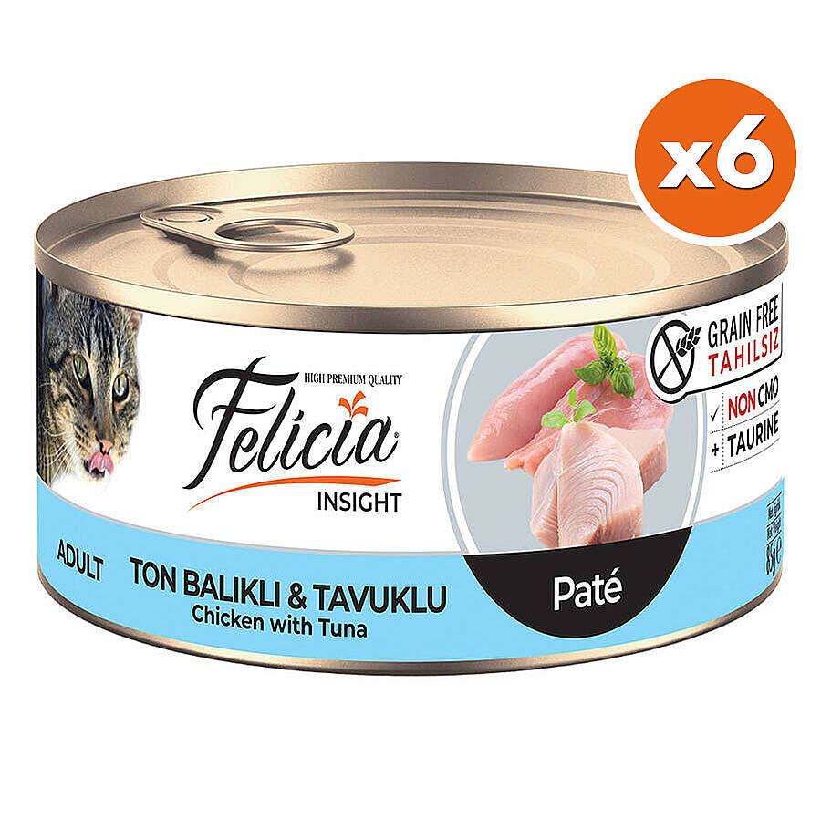 Felicia Insight Ton Balıklı ve Tavuk Etli Kıyılmış Tahılsız Kedi Konservesi 85 Gr x 6 Adet