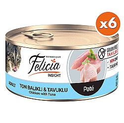 Felicia Insight Ton Balıklı ve Tavuk Etli Kıyılmış Tahılsız Kedi Konservesi 85 Gr x 6 Adet - Felicia