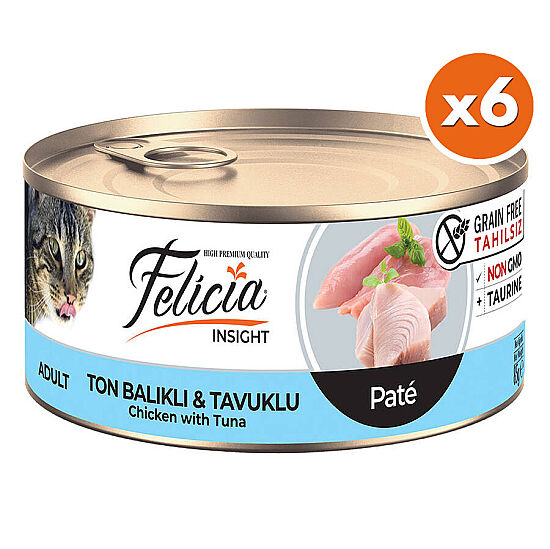 Felicia Insight Ton Balıklı ve Tavuk Etli Kıyılmış Tahılsız Kedi Konservesi 85 Gr x 6 Adet - 1