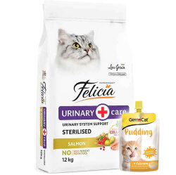 Felicia Hypoallergenic Urinary Sterilised Somonlu Kısırlaştırılmış Kedi Maması 12 Kg + Gimcat Kedi Pudingi 150 Gr - Felicia