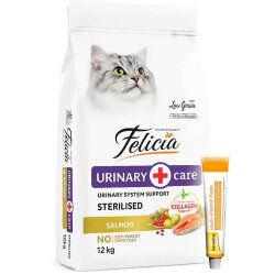 Felicia Hypoallergenic Urinary Sterilised Somonlu Kısırlaştırılmış Kedi Maması 12 Kg + Gimcat 20 Gr Multivitamin Paste - Felicia