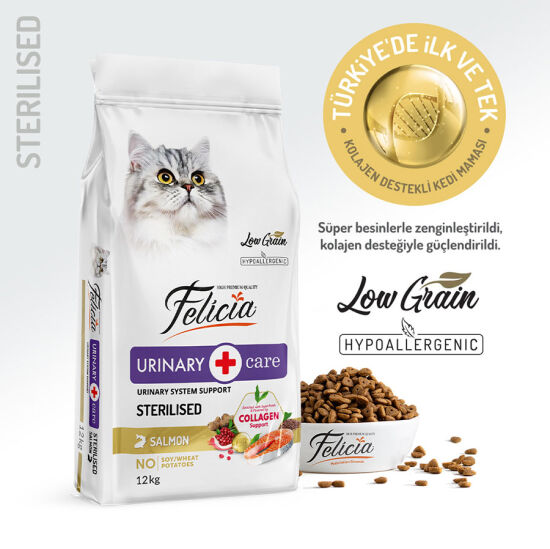 Felicia Hypoallergenic Urinary Sterilised Somonlu Kısırlaştırılmış Kedi Maması 12 Kg + Gimcat 20 Gr Multivitamin Paste - 3